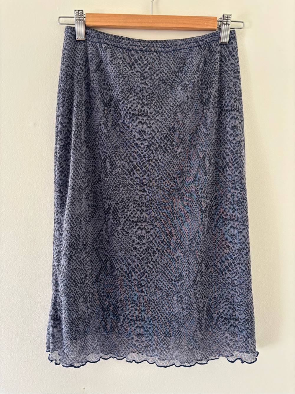 Blue Snake-Print Midi Skirt